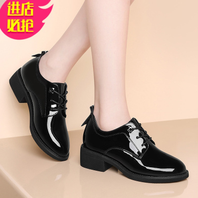 金三志皮亮皮上班工作皮鞋女2021新款春季女鞋配西装鞋子中跟粗跟单鞋休闲鞋