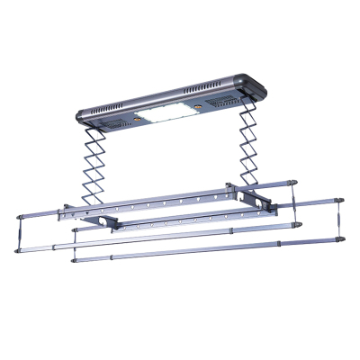 普利邦(PULIBANG)智能晾衣架电动衣架晾衣杆自动升降多功能阳台可用4杆LED照明语音播报遥控伸缩铁灰