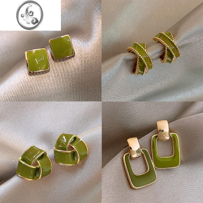 JiMi绿色耳钉简约气质高级感小巧韩国耳环2023新款女小众设计耳饰