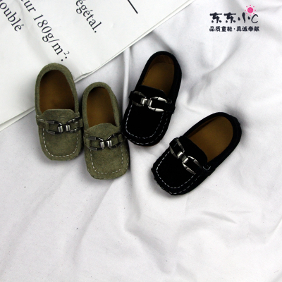 真皮儿童鞋男童豆豆鞋1-4岁金属扣小童皮鞋一脚蹬童鞋英伦宝宝鞋