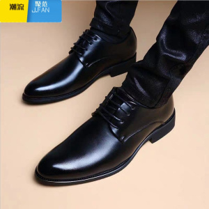 聚范软皮英伦男鞋内增高男士尖头黑色商务正装休闲皮鞋男款新郎结婚鞋