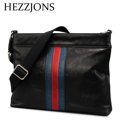 赫泽琼斯HEZZJONS正品单肩包进口意大利牛皮真皮斜挎包青年商务休闲软皮背包男神个性英伦出差电脑包黑色进口意大利牛皮
