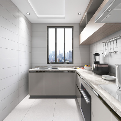 斯米克瓷砖灰色纯白色厨房卫生间墙面砖现代简约耐磨瓷片200x600