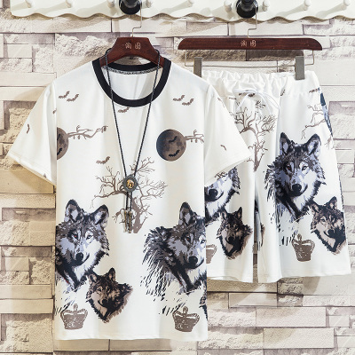 精选特卖厂家直营-花花公子冰丝短袖T恤男士短裤夏季韩版潮流休闲运动套装男帅气半袖两件套