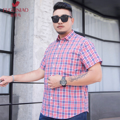 富贵鸟（FUGUINIAO）短袖衬衫男大码宽松休闲格子衬衣夏季新款休闲加大码薄款中年商务男装上衣半袖