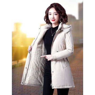 FISHBASKET加绒风衣女士中长款新款宽松大码收腰大衣加棉加厚棉衣外套风衣女