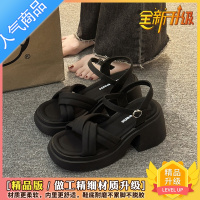 SUNTEK百搭不累脚凉鞋女款夏季2023年新款粗高跟一字带罗马鞋度假沙滩鞋