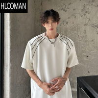 HLCOMAN垫肩短袖t恤男款2025新款夏季潮流潮牌硬挺设计感小领口半袖