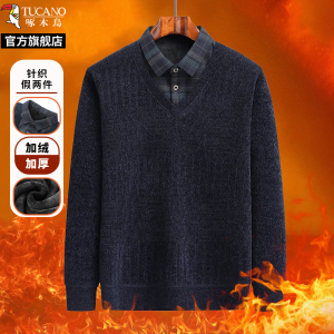 啄木鸟毛衣男款冬季百搭休闲2024新款POLO衫时尚假两件防寒内搭男