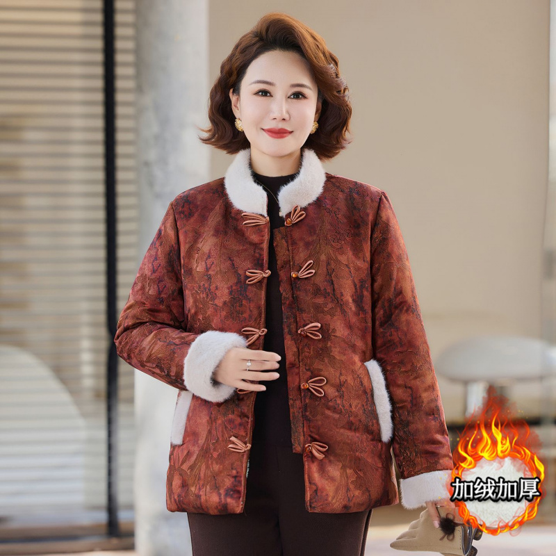 加绒款妈妈棉衣女洋气中老年人短款休闲棉服外套女冬装加厚保暖女