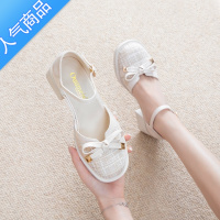 SUNTEK包头凉鞋女小众设计夏款2023新款百搭高跟粗跟蝴蝶结浅口单鞋子