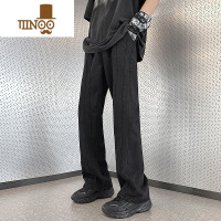 YANXU黑灰色牛仔裤男vibe潮牌美式复古休闲长裤高街百搭男款宽松直筒裤