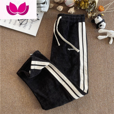 七斓华夫格卫裤ins高街拼色条纹休闲裤男春季百搭潮牌宽松直筒运动裤