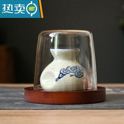 敬平日式复古牙签盒牙签筒罐家用盒轻奢陶瓷个性创意饭店收纳国风 祥云布袋(带盖+底座)