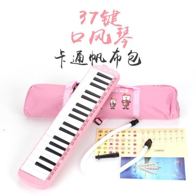 口风琴37键初学者学生用32键练习演奏学校课堂教学孔声乐器口吹琴KS-37键卡通帆布包-粉色