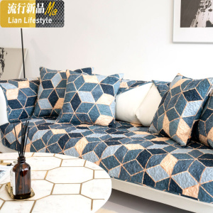 北欧ins网红轻奢金属风沙发垫几何耐脏四季棉防滑沙发巾罩套盖 三维工匠坐垫