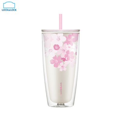 乐扣乐扣(Lock&Lock)双层简约吸管杯桌面杯办公室喝水杯塑料杯男女通用杯