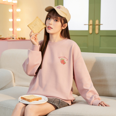 [200元任选3件]唐狮秋季新款女卫衣圆领宽松别致卡通图案韩系学院风上衣外套