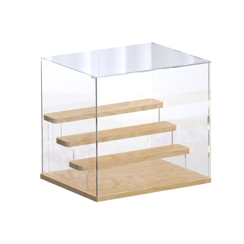 翌嘉YJ4122636 透明收纳防尘罩盲盒乐高积木手办亚克力展示盒 木底四层 320*260*290