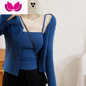 七斓休闲套装女夏季时髦显瘦时尚洋气早秋季吊带开衫加套针织上衣