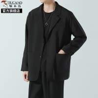 啄木鸟黑色高级感西装外套男士秋冬季宽松休闲礼服小西服伴郎服K