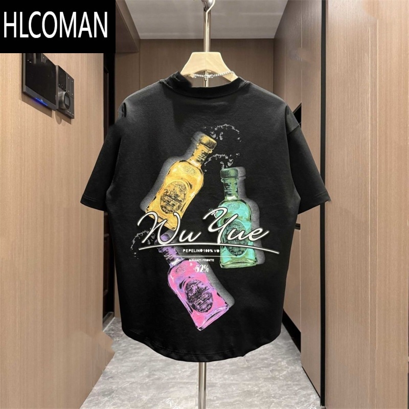 HLCOMAN夏季新款男士印花短袖T恤潮流时尚潮牌百搭圆领宽松上衣半袖