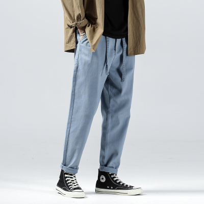 WOWF时尚休闲棉裤子男士韩版潮流长裤男2019秋冬新款简约纯色百搭小脚男裤