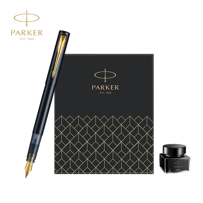 派克(PARKER)威雅XL入门级黑色金夹 墨水笔+小墨水礼盒套装