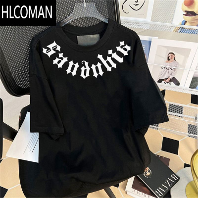 HLCOMAN美式复古潮牌hiphop字母短袖T恤男女宽松慵懒风情侣套头上衣t