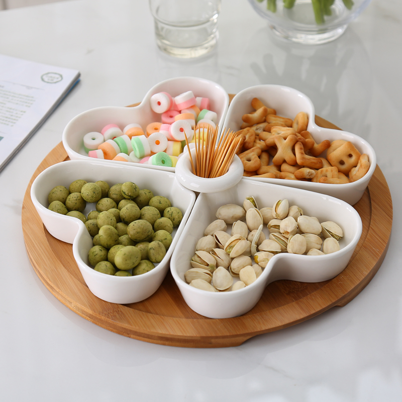 日式陶瓷干果盘零食点心糖瓜子花生坚果分格小吃碟 水果拼盘包邮