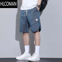 HLCOMAN冰丝休闲短裤男士夏季薄款渐变色宽松速干运动潮男四五分工装裤子