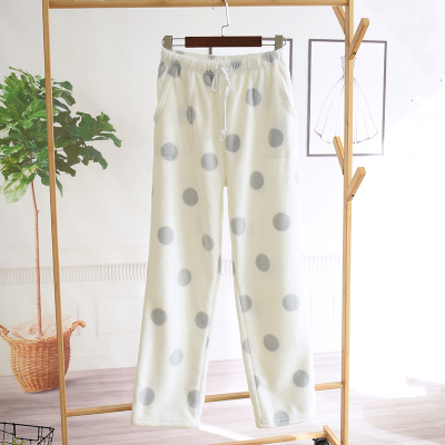 HLCOMAN加厚收口法兰绒睡裤女士加绒保暖波点暖暖裤小脚束腿珊瑚绒家居裤睡裤
