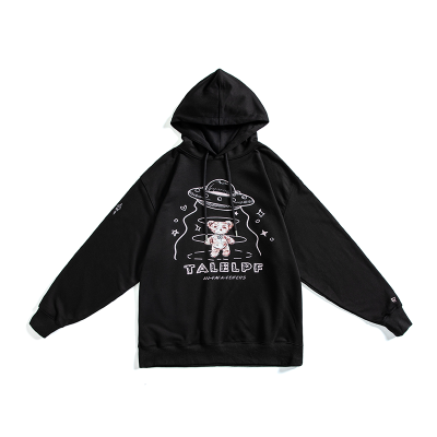 HLCOMAN街头潮社国潮牌飞碟UFO小熊图案卫衣男女情侣装宽松套头帽衫FPMZ卫衣