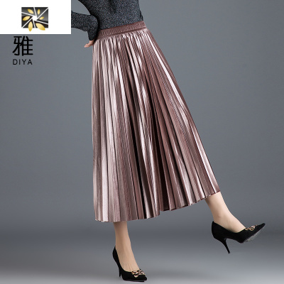 暖青汇金丝绒百褶半身裙女秋冬季2020新款超仙女裙高腰垂感裙子过膝长裙半身裙