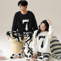 情侣睡衣女春秋冬季棉质长袖长裤氛围感一男一女男士家居服套装