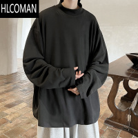 HLCOMAN胖胖哥半高领卫衣男秋季港风加绒加厚打底衫大码宽松潮牌内搭t恤