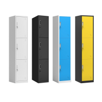 易企采 彩色员工单三门更衣柜铁皮储物柜带锁钢制单人收纳柜家用简易铁衣柜