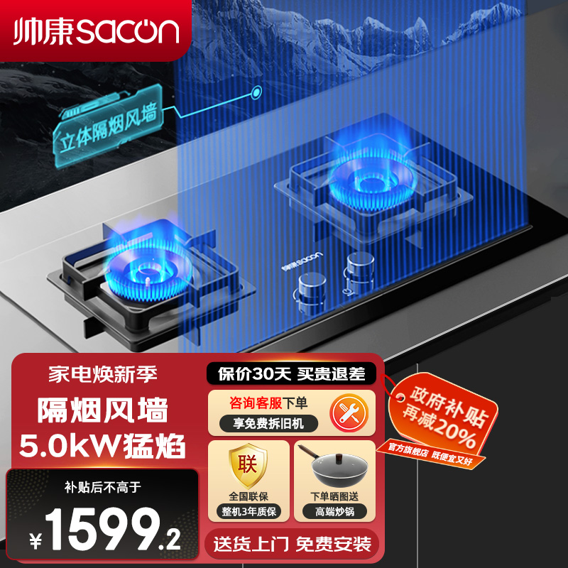 帅康(sacon)KB01E燃气灶双灶台式嵌入式煤气灶700*400大开孔5.0kW大火力家用钢化玻璃炉具煤气炉天然气