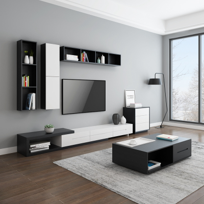 檀星星北欧伸缩电视柜茶几组合简约现代客厅壁柜吊柜电视背景墙家具