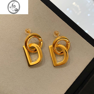 JiMi24K金色耳环女轻奢小众高级感耳钉2023新款欧美耳饰品