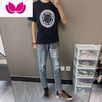 七斓秋季新款四道杠网红同款潮牌九分牛仔裤百搭韩版宽松学生直筒裤子