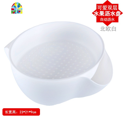 双层沥水篮家用多功能沥水水果盘塑料瓜果蔬菜滴水盆水果篮盆 FENGHOU 小麦粉色洗菜篮洗菜篮