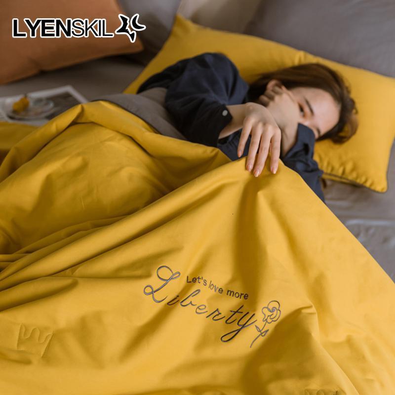 家柏饰(CORATED)北欧纯色绣花全棉夏被素色空调夏凉被可机洗儿童单双人夏季薄被子