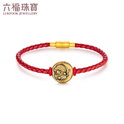 六福珠宝日月星辰串珠手绳黄金手链女电黑送礼定价L35A1TBB0008金重：1.54克—配衬17.5cm红色手绳