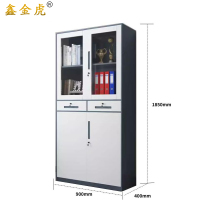 鑫金虎文件柜收纳柜玻璃带锁储物柜N3 900*400*1850mm