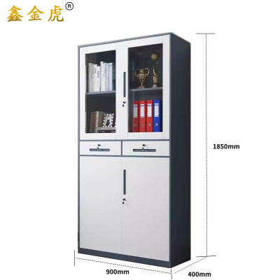 鑫金虎文件柜收纳柜玻璃带锁储物柜N3 900*400*1850mm