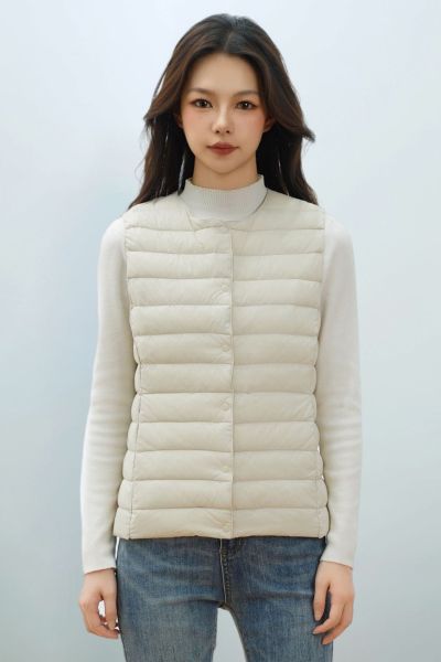 女式新国标90绒新款女装圆领V领轻便羽绒服背心羽绒马甲