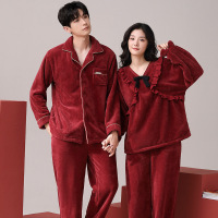 情侣睡衣秋冬季珊瑚绒本命年喜庆结婚大红色一男士一女家居服套装_306