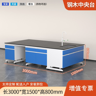 易企采 300CM钢木中央台带水槽 实验室测试化验操作工作台耐酸碱试剂台 单位:张