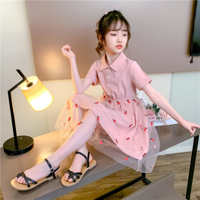女童短袖连衣裙夏装2021新款中大童洋气夏天衣服十岁女孩公主裙子